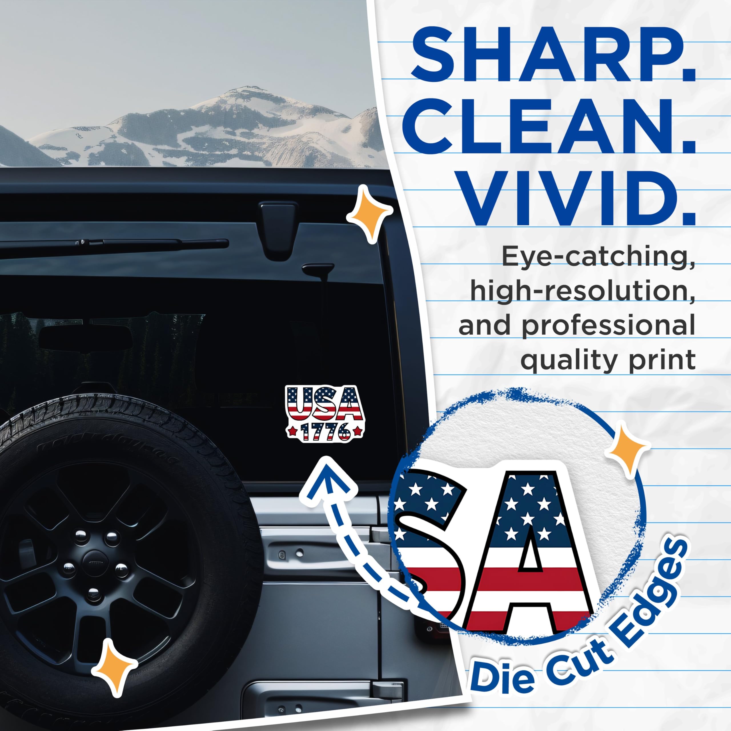 (2 Pack) USA 1776 Stickers - American Flag Stickers - Patriotic USA Stickers - 5" On Longest Side - Sticks to Smooth Flat Surfaces - Made in USA - BMCS3886