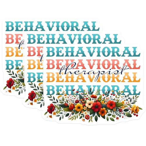 (3 Pack) Behavioral Therapist Decals - Floral Psychotherapy - Mental Health Counseling - 3 Inches On Longest Side - Easy Peel & Apply - Made in USA - 3MCS1953
