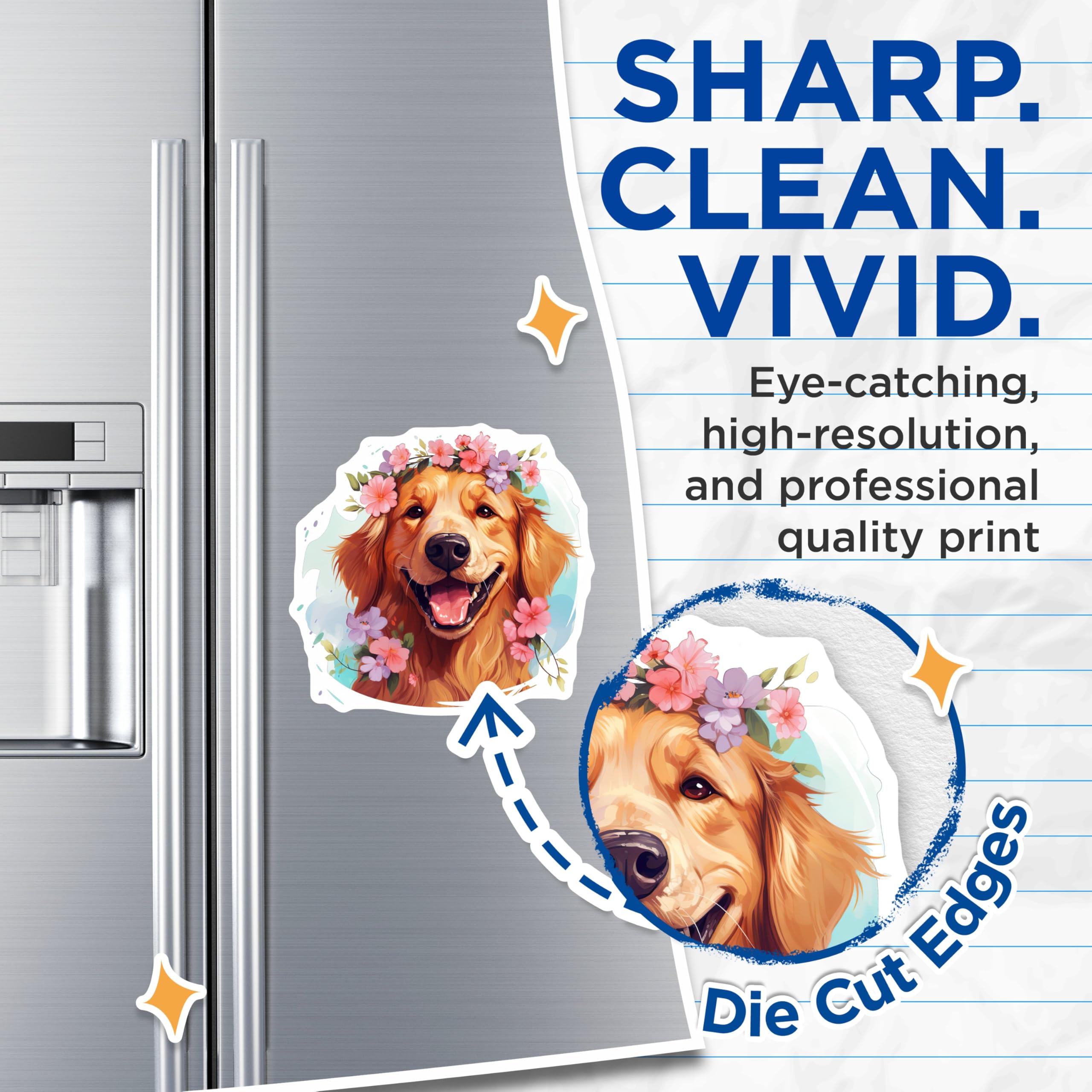 (2 Pack) Golden Retriever Magnets - Floral Crown Dog Art - Happy Pet Lover Decor - 5 Inches On Longest Side - Thick Durable Magnet - Made in USA - MAG24850