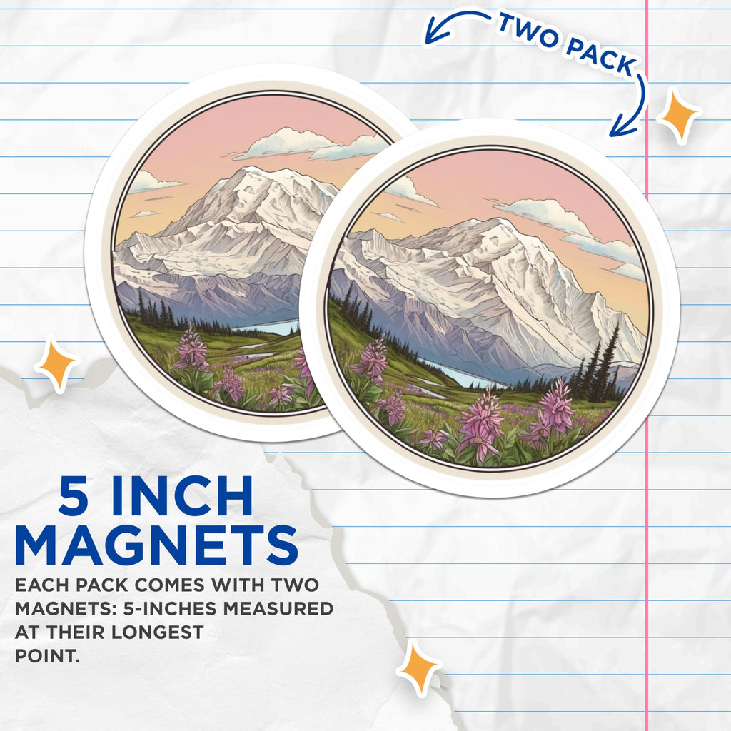(2 Pack) Mountain View Magnets - Landscape Art - Fridge Magnets - 5" On Longest Side - Premium Magnet - for Cars, Refrigerators, Toolboxes, Lockers - Made in USA - MAG17921