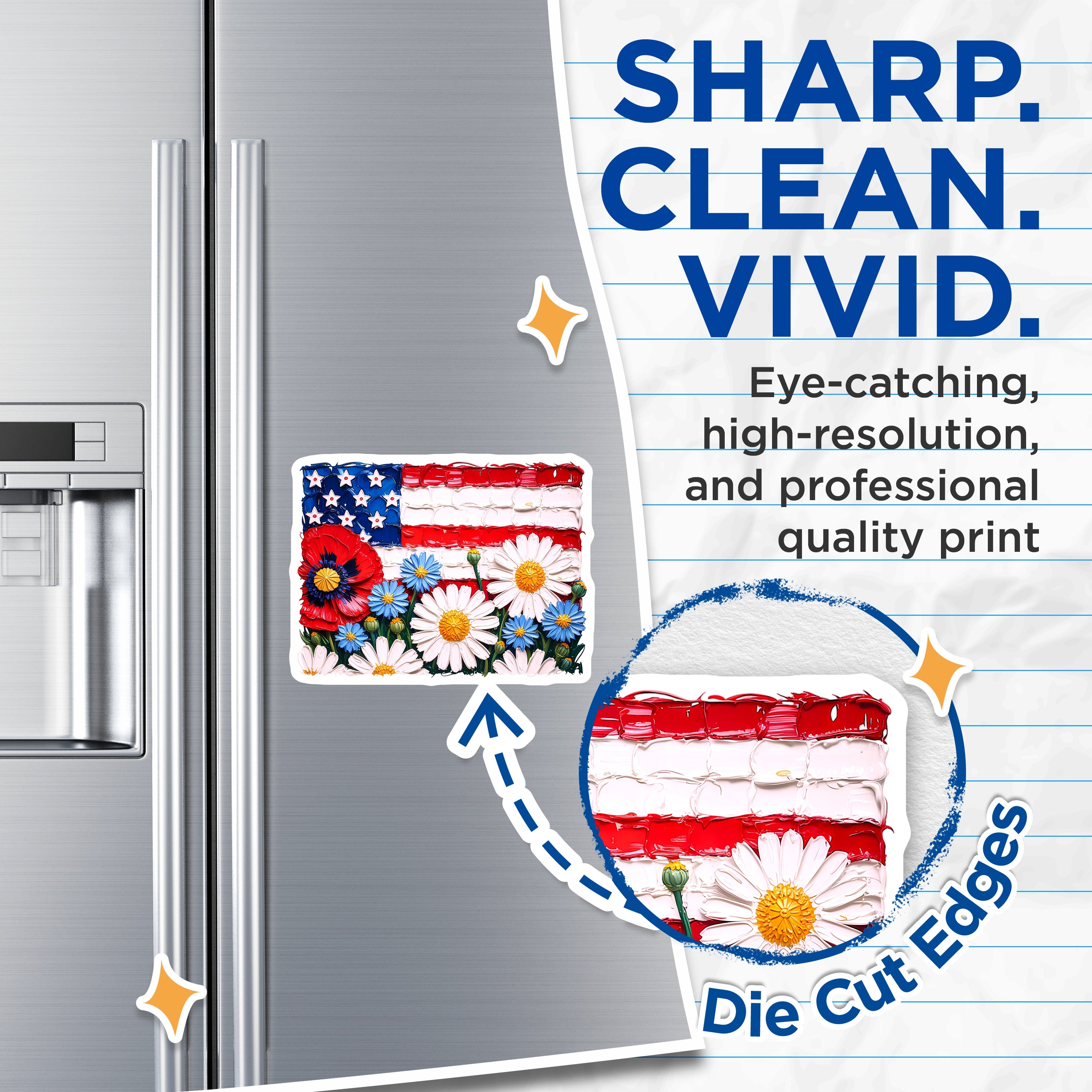 (2 Pack) American Flag Floral Magnets - Patriotic Home Decor - Fourth of July Kitchen Fridge Souvenir - Memorial Day Art - 5 Inches On Longest Side - Thick Durable Magnet - Made in USA - MAG38015