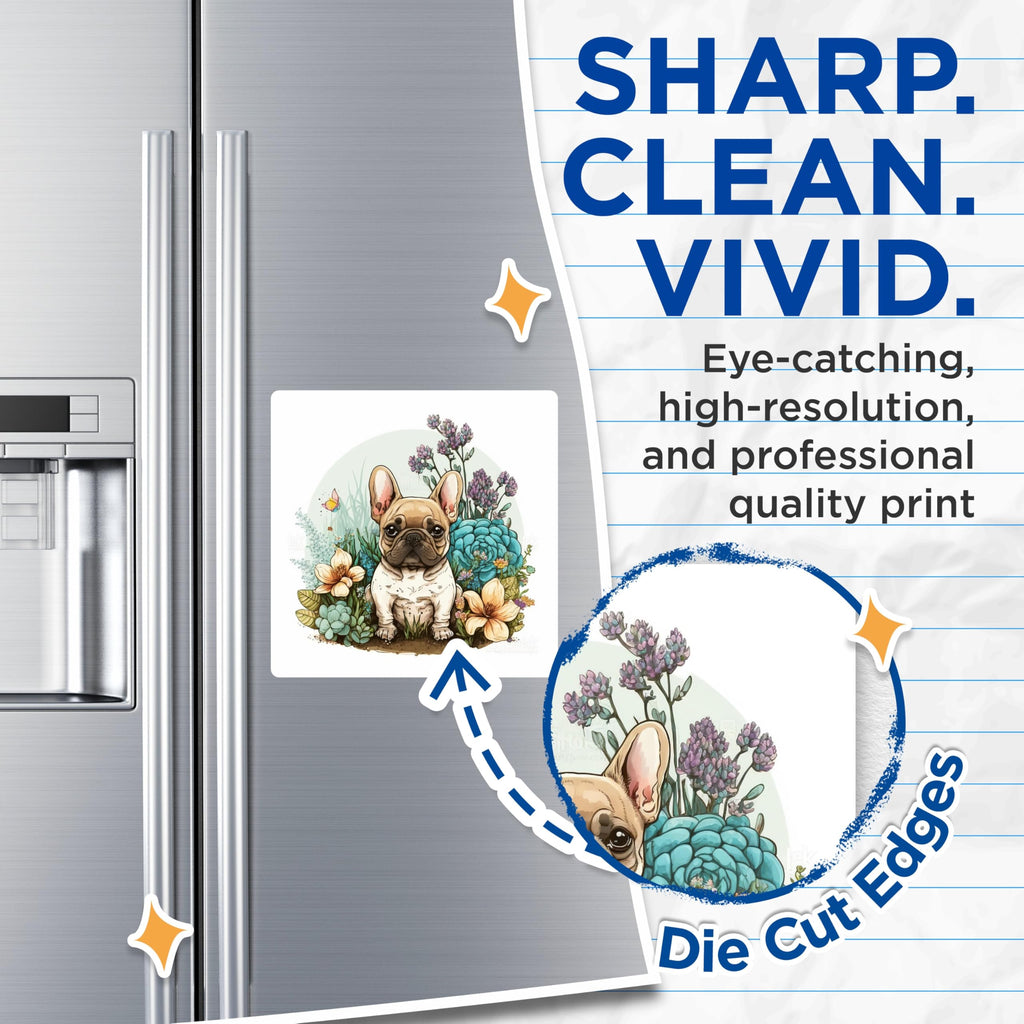 (2 Pack) French Bulldog Magnets - Puppy Dog Art - Floral Fridge Magnets - 5" On Longest Side - Premium Magnet - for Cars, Refrigerators, Toolboxes, Lockers - Made in USA - MAG15315