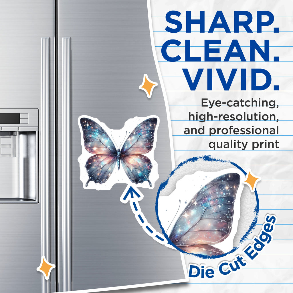(2 Pack) Galaxy Butterfly Magnets - Celestial Space Aesthetic - Whimsical Fridge Locker Decor - Cosmic Starry Design for Her - 5 Inches On Longest Side - Thick Durable Magnet - Made in USA - MAG36613