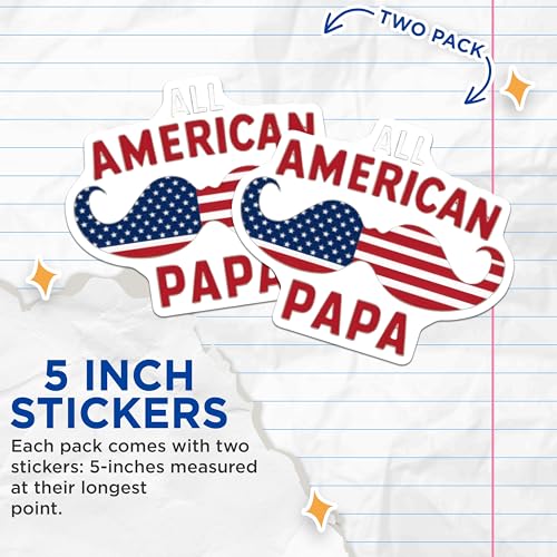 (2 Pack) American Papa Stickers - 5" On Longest Side - Sticks to Smooth Flat Surfaces - Made in USA - BMCS8499 - BMCS8499