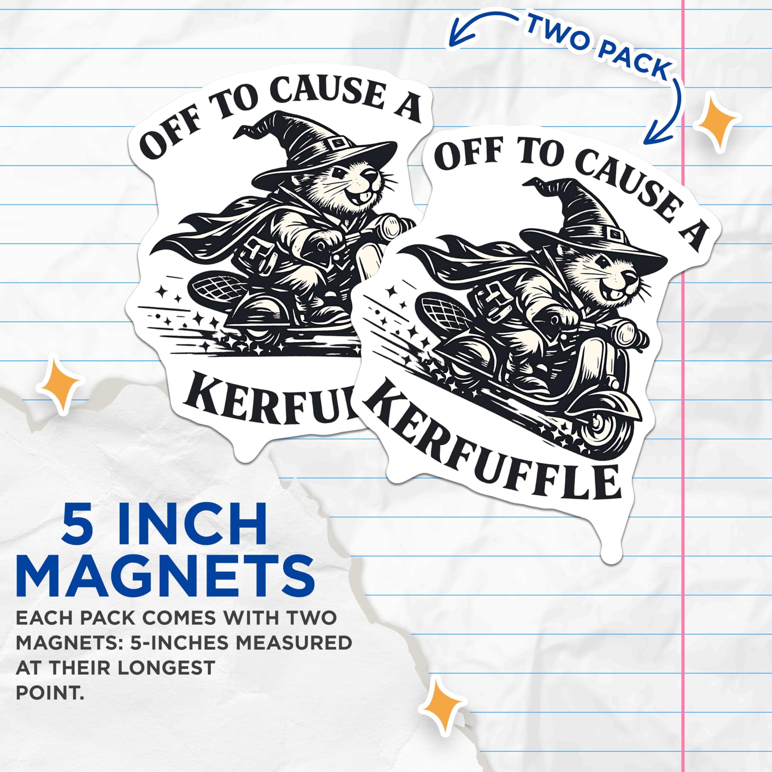 (2 Pack) Beaver Wizard Scooter Magnets - Funny Kerfuffle Saying - Mischievous Animal Decor - Quirky Refrigerator Art - 5 Inches On Longest Side - Thick Durable Magnet - Made in USA - MAG21206
