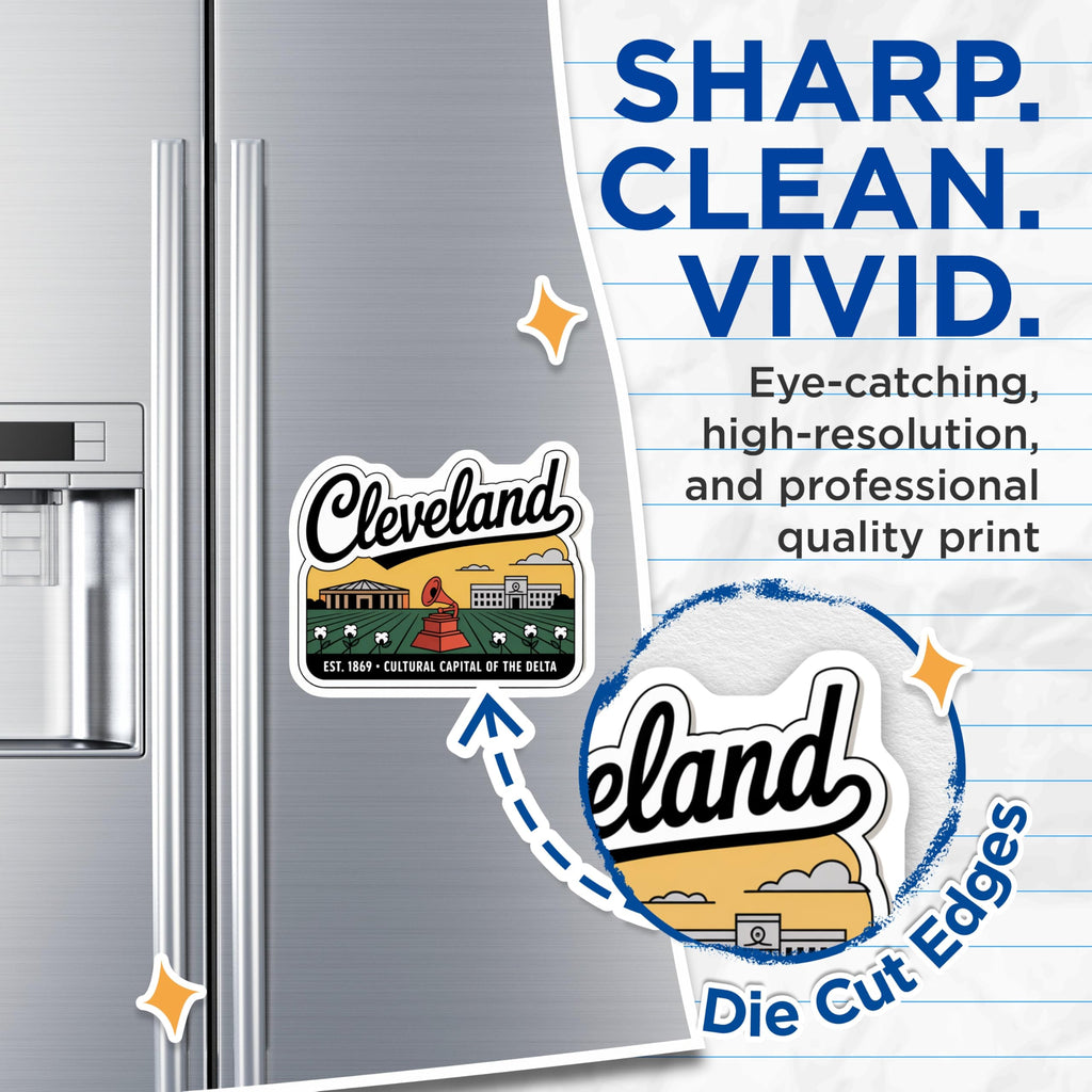 (2 Pack) Cleveland Magnets - Cultural Capital of Delta - Mississippi Souvenir - 5" On Longest Side - Premium Magnet - for Cars, Refrigerators, Toolboxes, Lockers - Made in USA - MAG18780