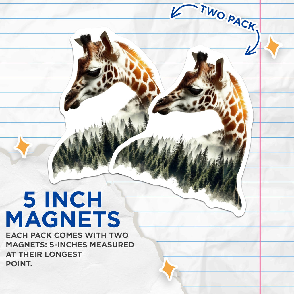 (2 Pack) Giraffe Magnets - Forest Scene Decor - Animal Lover Refrigerator Magnets - 5" On Longest Side - Premium Magnet - for Cars, Refrigerators, Toolboxes, Lockers - Made in USA - MAG14910