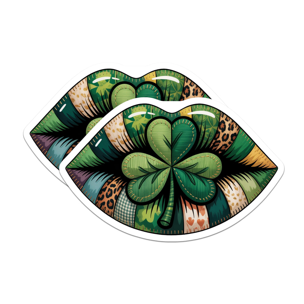 (2 Pack) Shamrock Lips Magnets - St Patricks Day Decoration - Irish Green Patchwork Art - 5 Inches On Longest Side - Thick Durable Magnet - Made in USA - MAG19591