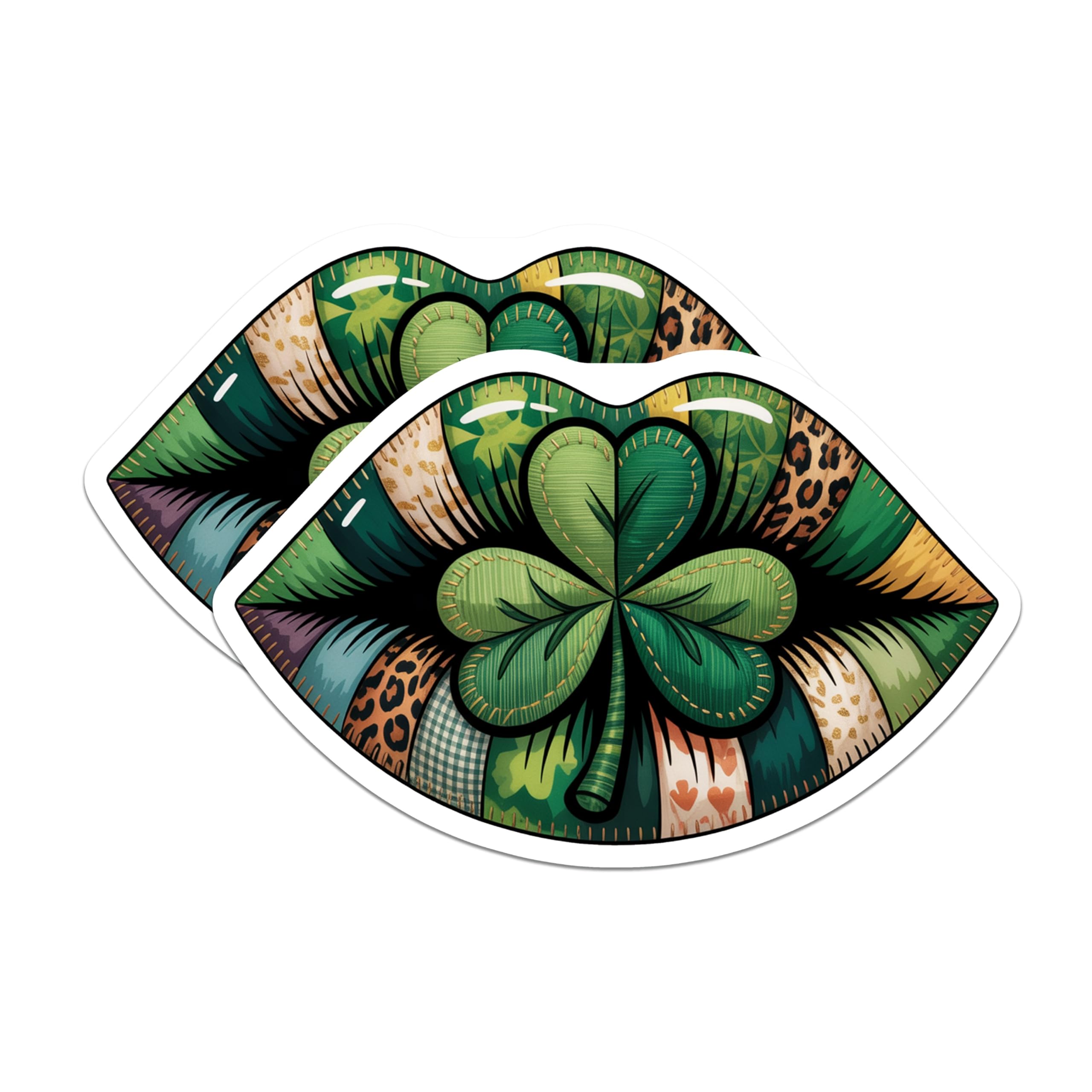(2 Pack) Shamrock Lips Magnets - St Patricks Day Decoration - Irish Green Patchwork Art - 5 Inches On Longest Side - Thick Durable Magnet - Made in USA - MAG19591
