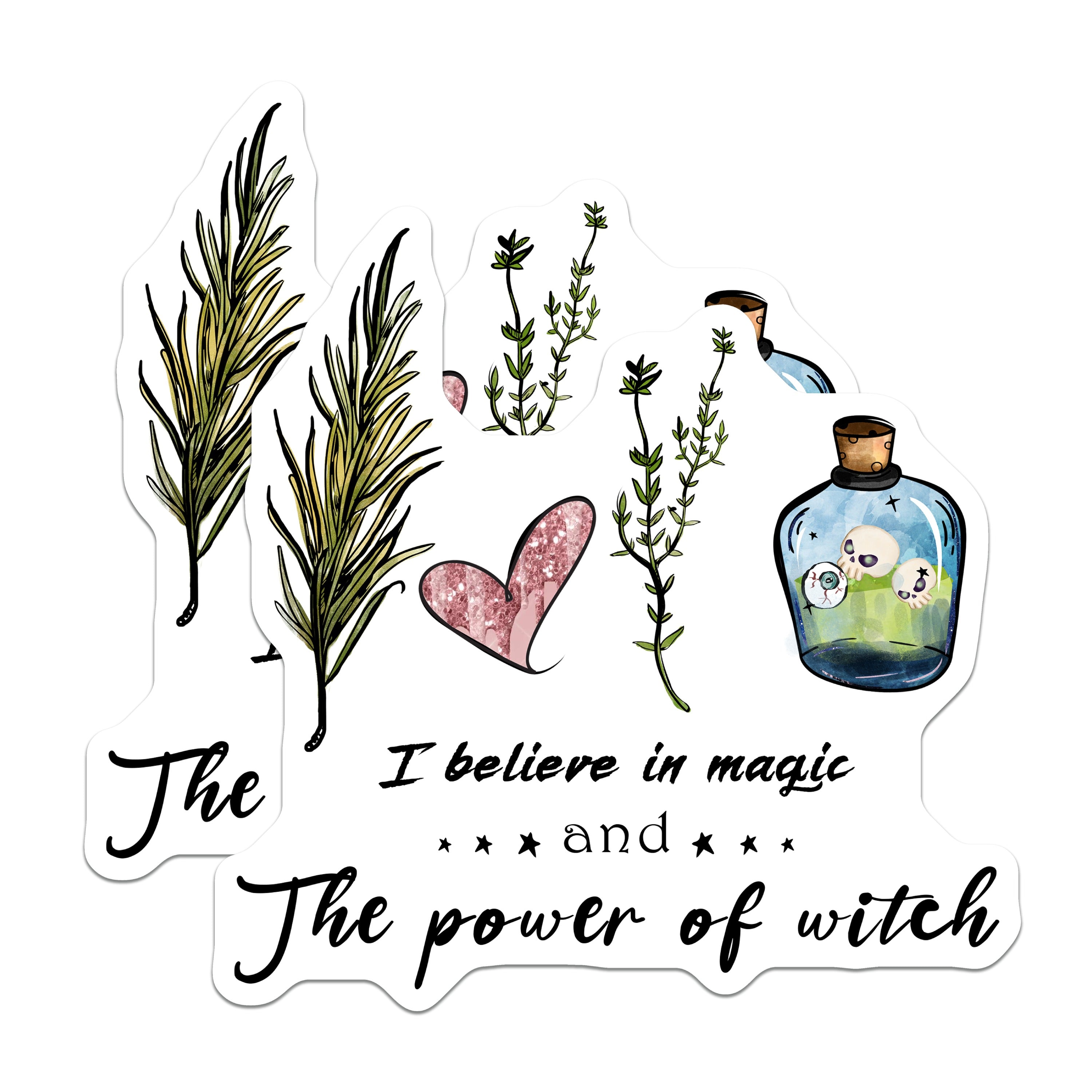 (2 Pack) Witchy Magic Magnets - Believe in Power of Witch - Mystical Herb Skull Bottle Decor - 5 Inches On Longest Side - Thick Durable Magnet - Made in USA - MAG38864