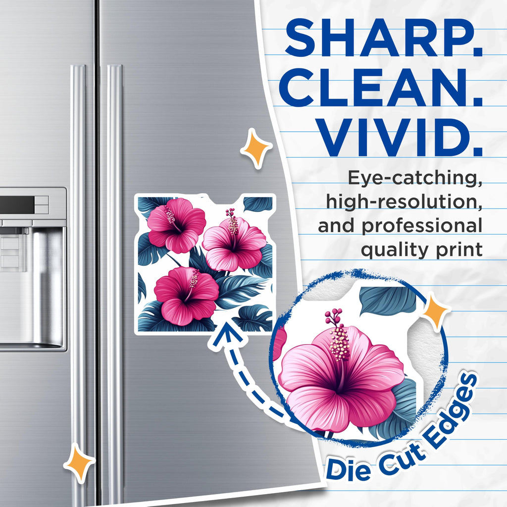 (2 Pack) Hibiscus Magnets - Tropical Flower Home Decor - Hawaiian Floral Botanical Refrigerator Magnet - 5 Inches On Longest Side - Thick Durable Magnet - Made in USA - MAG24083