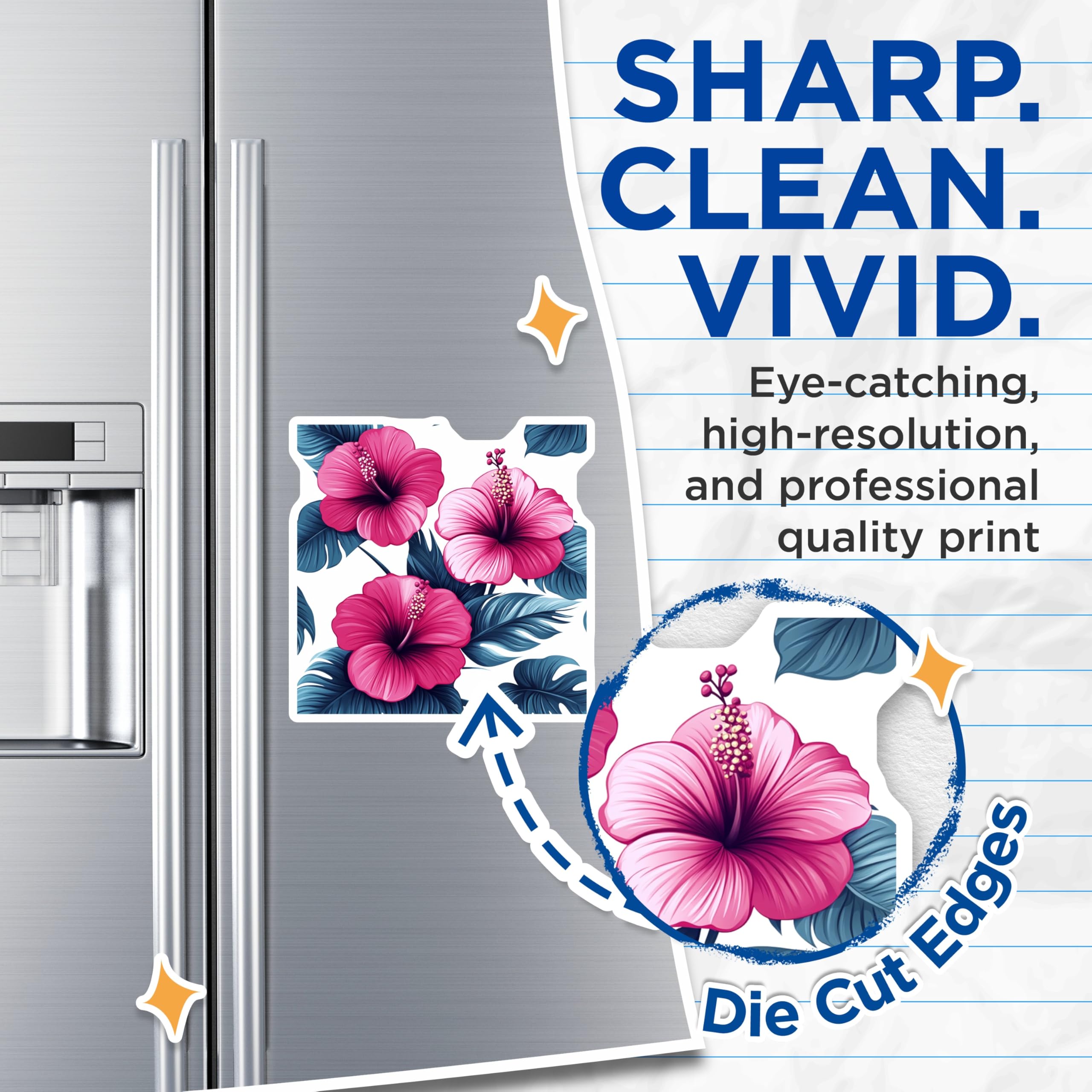 (2 Pack) Hibiscus Magnets - Tropical Flower Home Decor - Hawaiian Floral Botanical Refrigerator Magnet - 5 Inches On Longest Side - Thick Durable Magnet - Made in USA - MAG24083