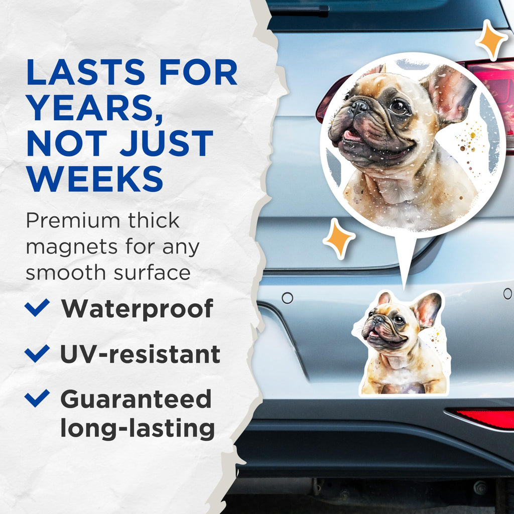 (2 Pack) French Bulldog Magnets - Dog Breed - Cute Pet Illustration - 5" On Longest Side - Premium Magnet - for Cars, Refrigerators, Toolboxes, Lockers - Made in USA - MAG16423