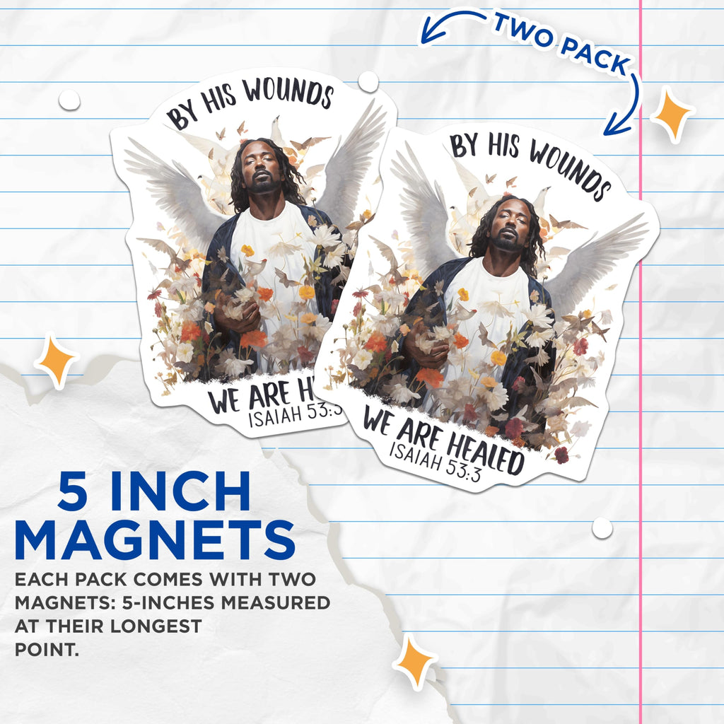 (2 Pack) Black Jesus Magnets - Christian Inspirational Faith Quote Art - Isaiah 53:3 Healing Scripture Spiritual Decor - 5 Inches On Longest Side - Thick Durable Magnet - Made in USA - MAG21554