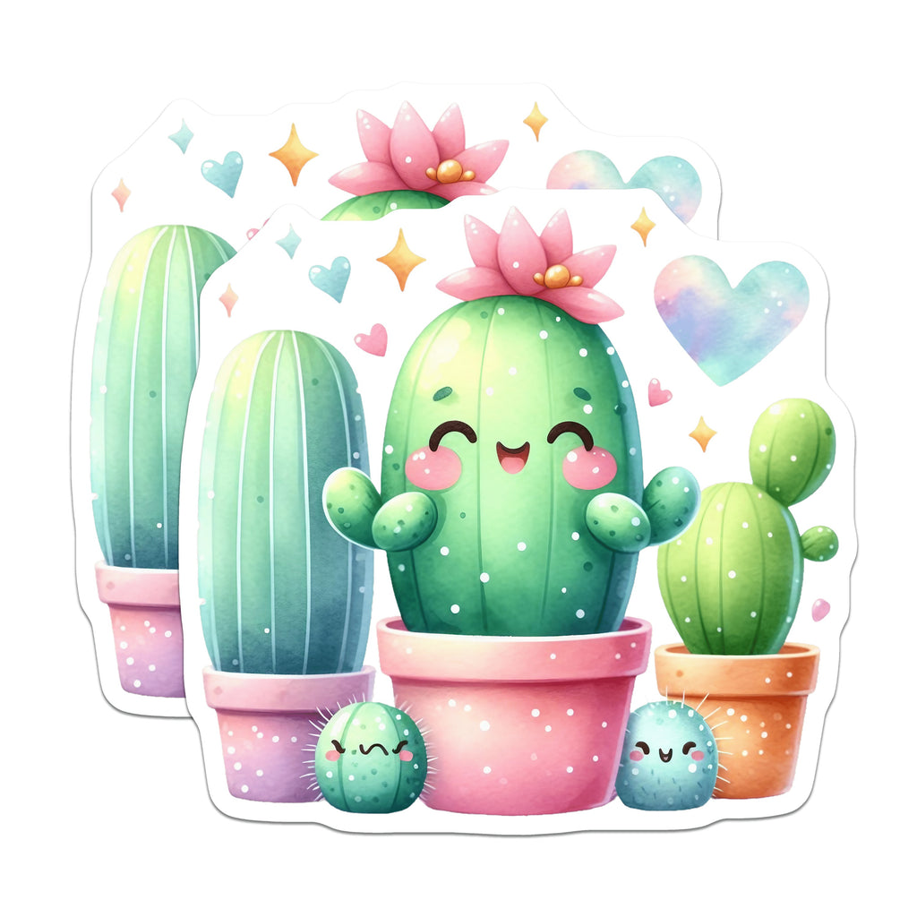 (2 Pack) Cute Cactus Magnets - Kawaii Succulent Decor - Happy Plant Refrigerator Art - 5 Inches On Longest Side - Thick Durable Magnet - Made in USA - MAG36963