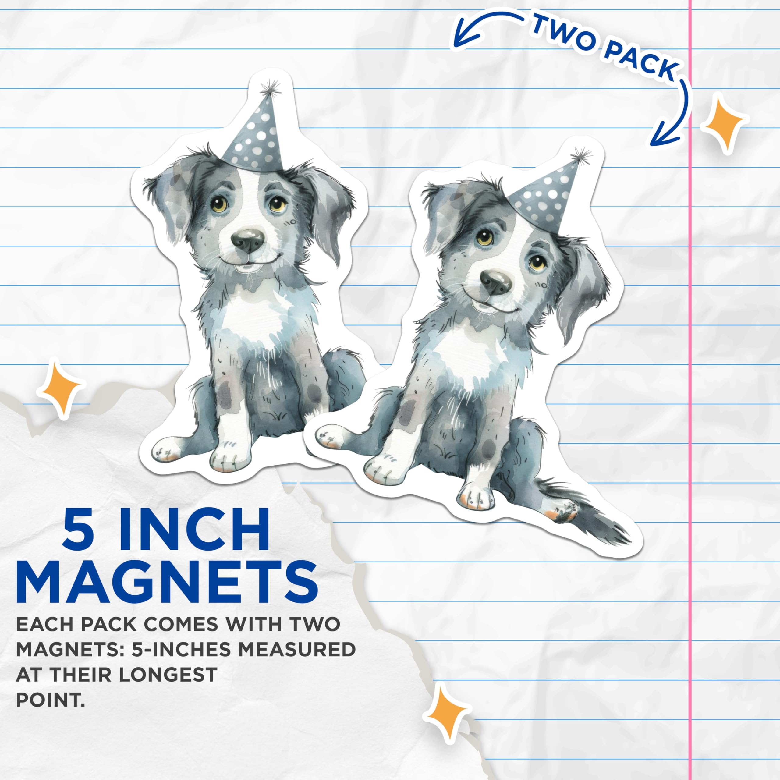 (2 Pack) Watercolor Puppy Magnets - Birthday Dog Art - Cute Pet Owner Fridge Decor - 5 Inches On Longest Side - Thick Durable Magnet - Made in USA - MAG26371