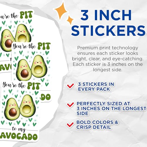 (3 Pack) Avocado Decals - Cute Fruit Sticker - Food Lover Decal - 3 Inches On Longest Side - Easy Peel & Apply - Made in USA - 3MCS7141