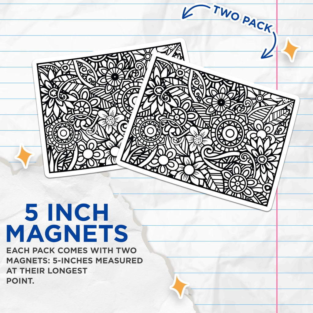 (2 Pack) Floral Pattern Magnets - Black and White Art - Flower Design Magnets - 5" On Longest Side - Premium Magnet - for Cars, Refrigerators, Toolboxes, Lockers - Made in USA - MAG17768