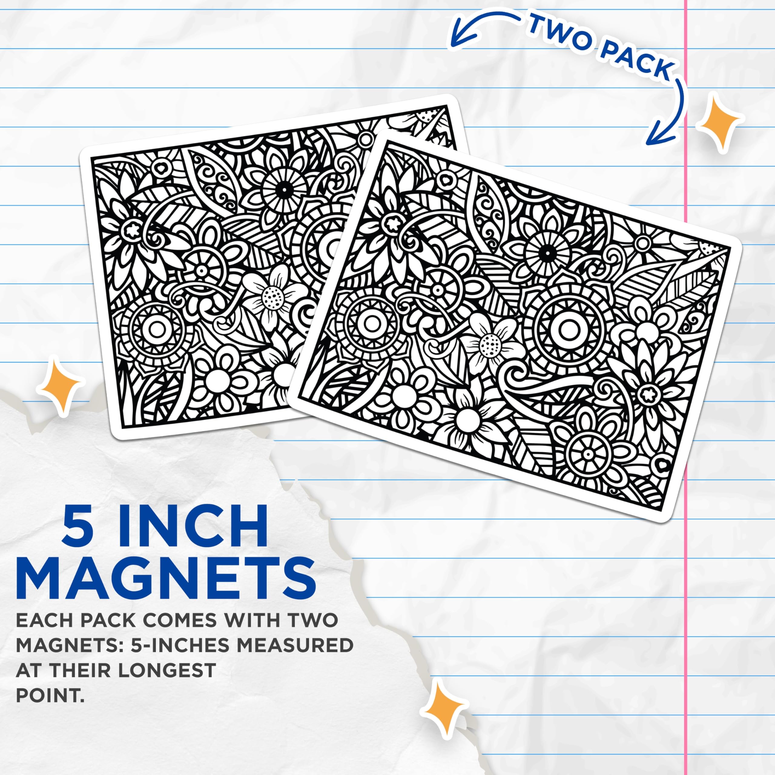 (2 Pack) Floral Pattern Magnets - Black and White Art - Flower Design Magnets - 5" On Longest Side - Premium Magnet - for Cars, Refrigerators, Toolboxes, Lockers - Made in USA - MAG17768