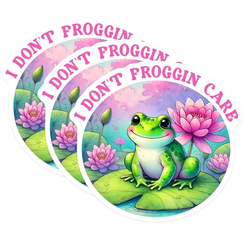 (3 Pack) Funny Frog Decals - I Dont Froggin Care - Sarcastic Laptop Decals - 3 Inches On Longest Side - Easy Peel & Apply - Made in USA - 3MCS6379