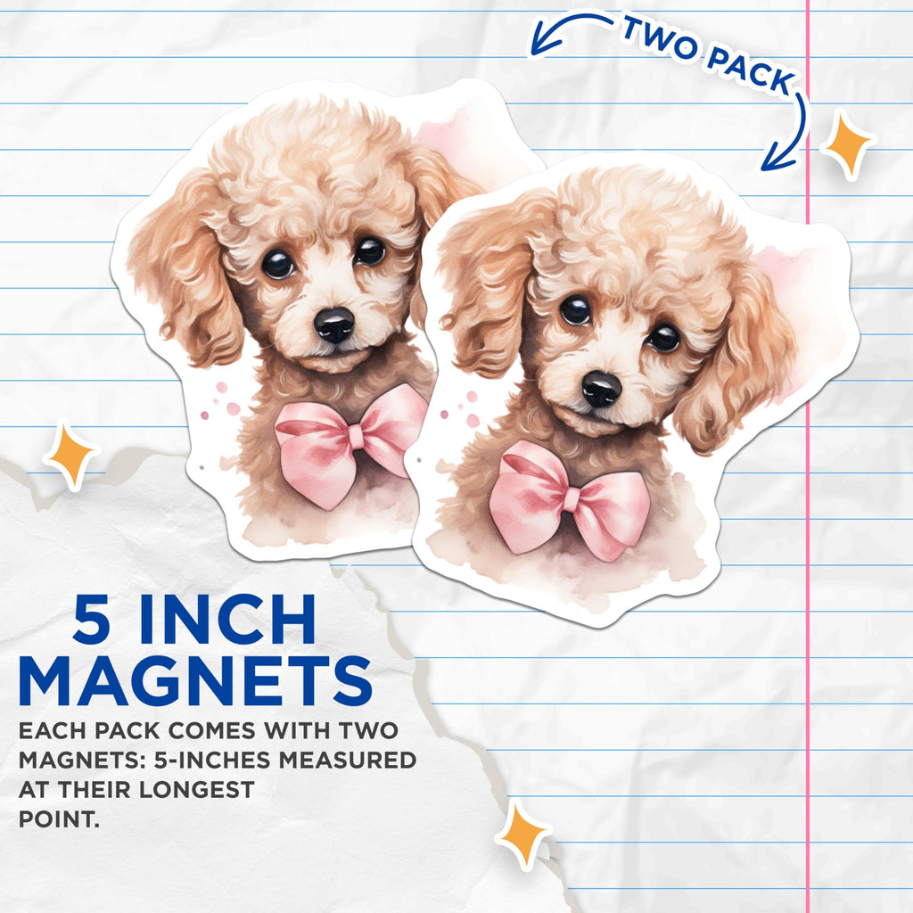 (2 Pack) Cute Poodle Magnets - Adorable Puppy Refrigerator Decor - Dog Lover Locker Accessories - 5 Inches On Longest Side - Thick Durable Magnet - Made in USA - MAG29704