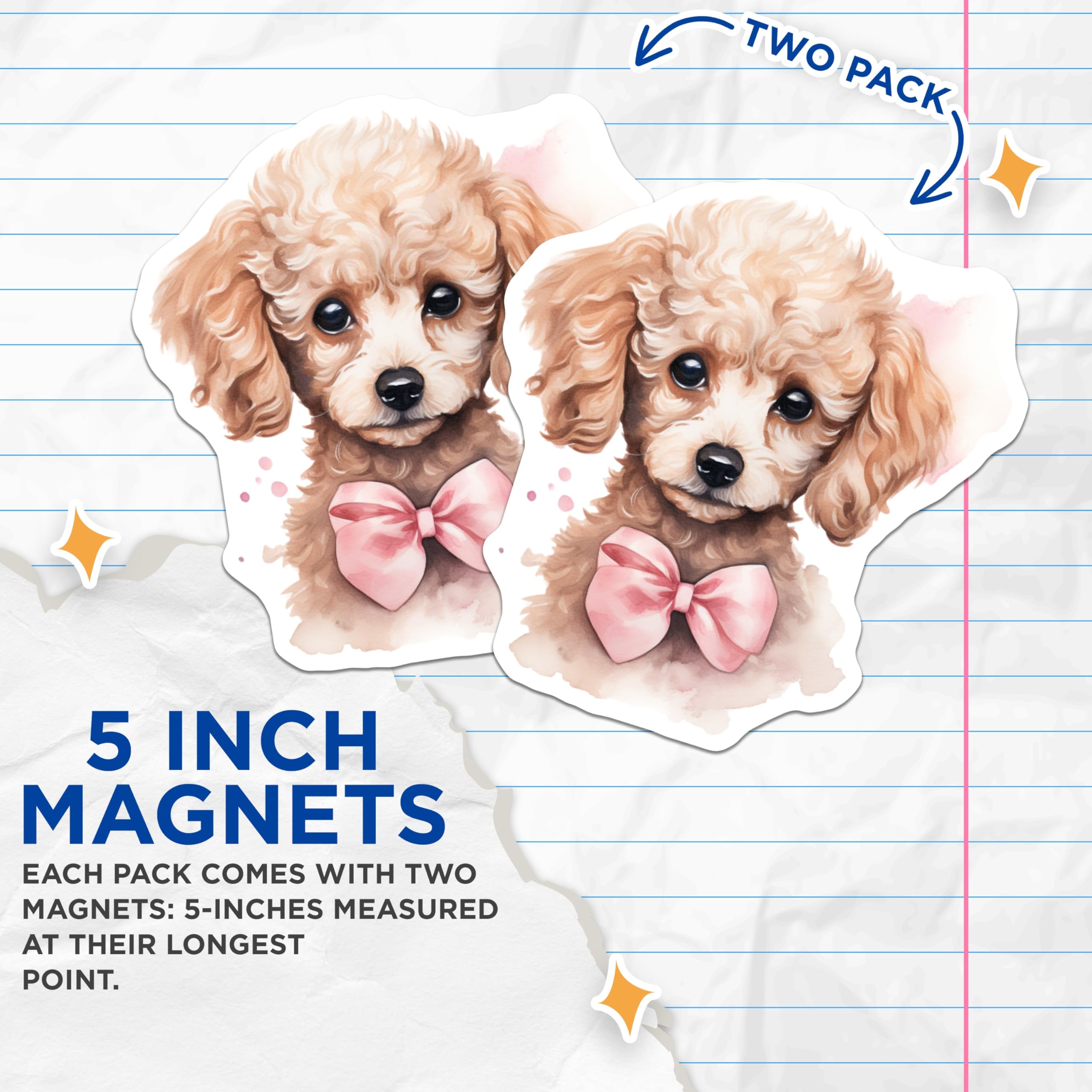 (2 Pack) Cute Poodle Magnets - Adorable Puppy Refrigerator Decor - Dog Lover Locker Accessories - 5 Inches On Longest Side - Thick Durable Magnet - Made in USA - MAG29704