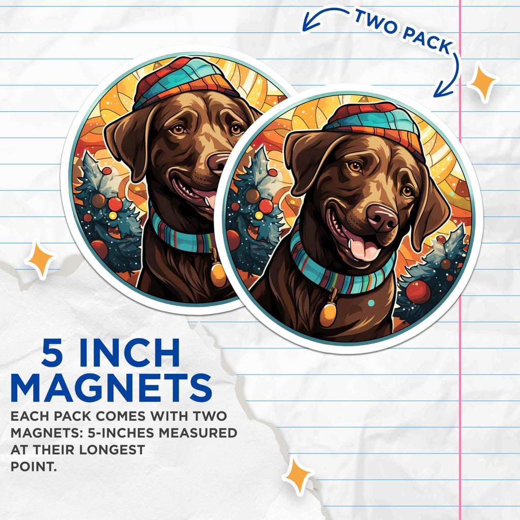 (2 Pack) Christmas Labrador Magnets - Happy Dog Holiday Decor - Festive Pet Refrigerator Art - 5 Inches On Longest Side - Thick Durable Magnet - Made in USA - MAG27217