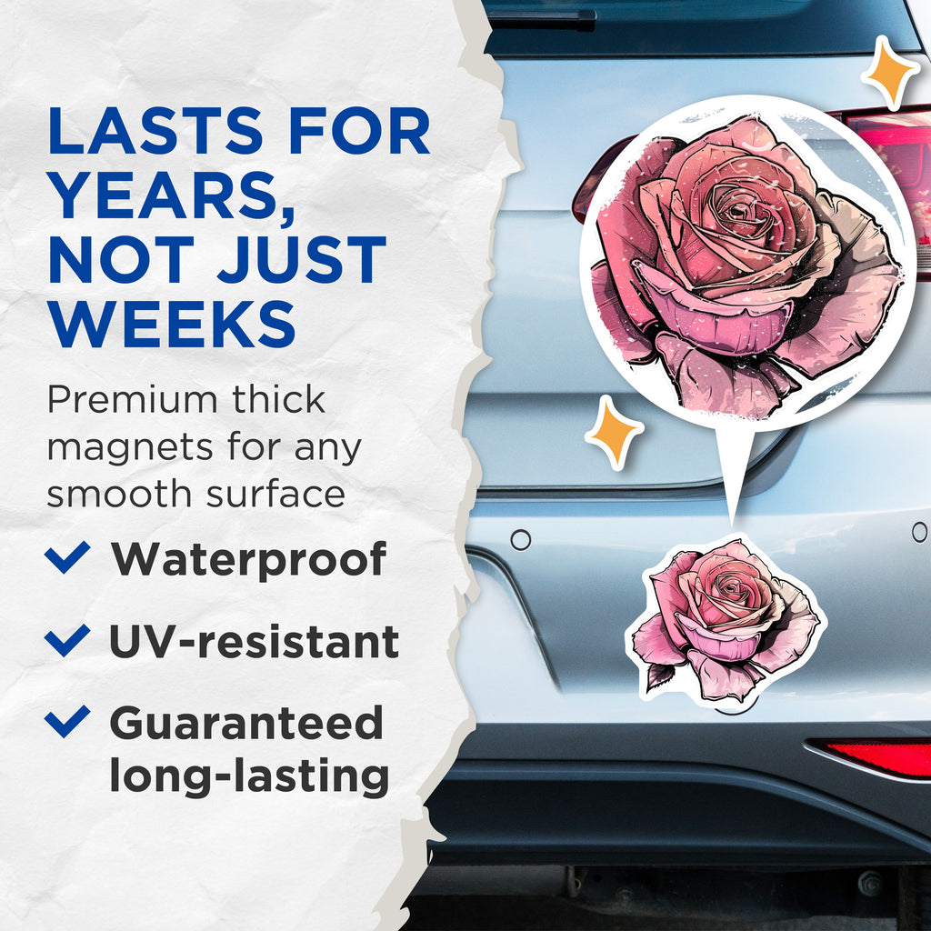 (2 Pack) Pink Rose Magnets - Floral Kitchen Decor - Botanical Art Fridge Magnet for Women - Aesthetic Locker Accents - 5 Inches On Longest Side - Thick Durable Magnet - Made in USA - MAG36569