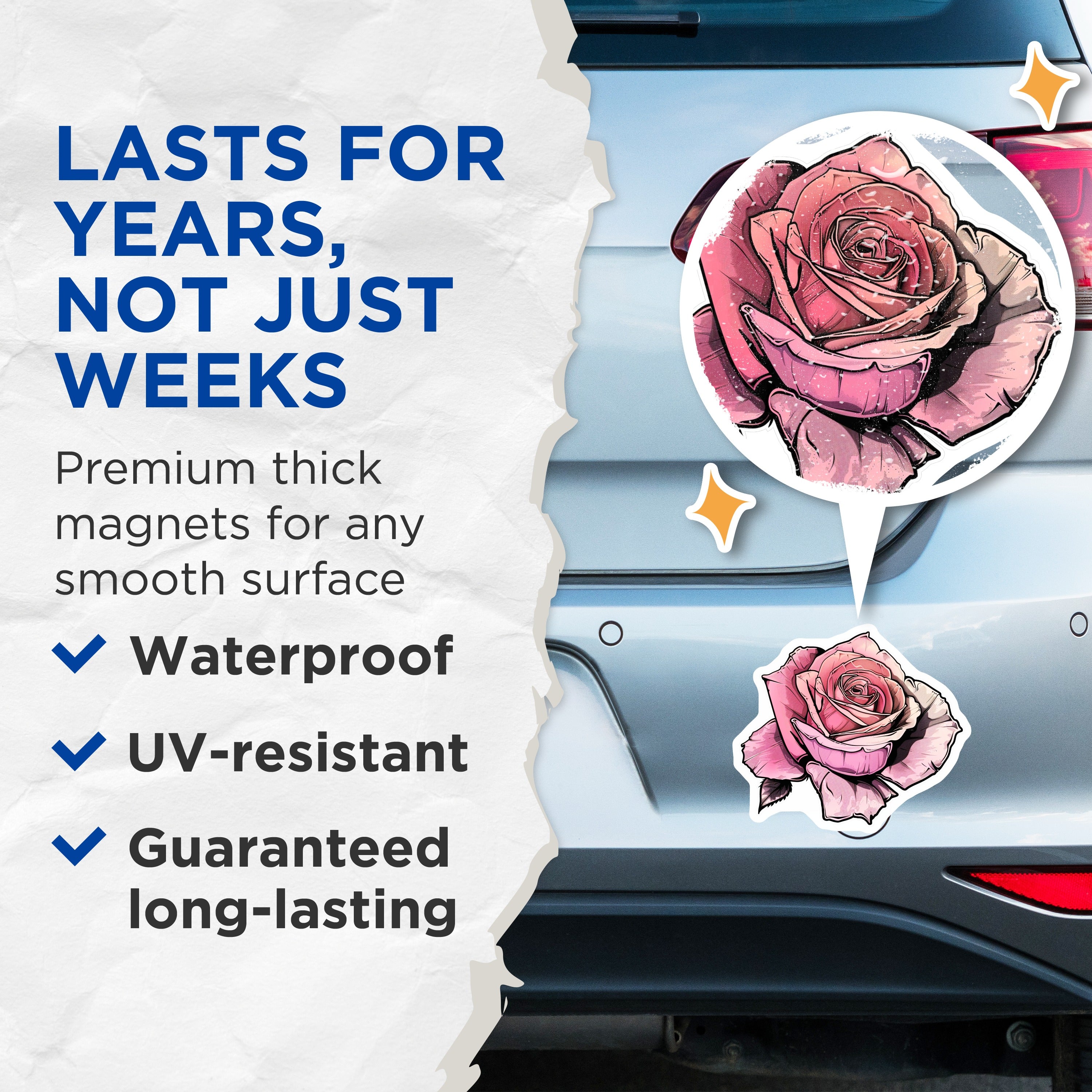 (2 Pack) Pink Rose Magnets - Floral Kitchen Decor - Botanical Art Fridge Magnet for Women - Aesthetic Locker Accents - 5 Inches On Longest Side - Thick Durable Magnet - Made in USA - MAG36569
