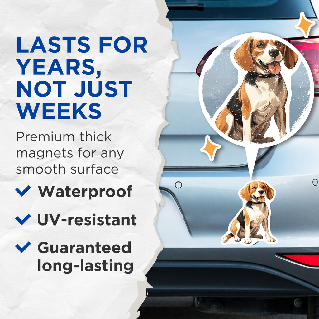 (2 Pack) Happy Beagle Dog Magnets - Cute Pet Lover - Hound Refrigerator Decor - 5 Inches On Longest Side - Thick Durable Magnet - Made in USA - MAG29709