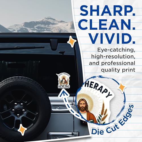 (2 Pack) Jesus Therapy Healing Stickers - Religious Stickers - Faith Stickers - 5" On Longest Side - Sticks to Smooth Flat Surfaces - Made in USA - BMCS4313