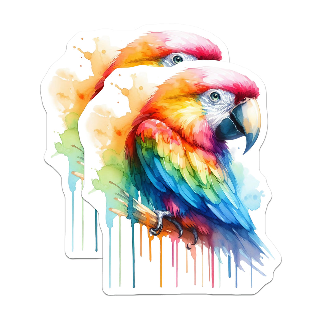 (2 Pack) Watercolor Parrot Magnets - Rainbow Macaw Art - Tropical Bird Decor - 5 Inches On Longest Side - Thick Durable Magnet - Made in USA - MAG38042