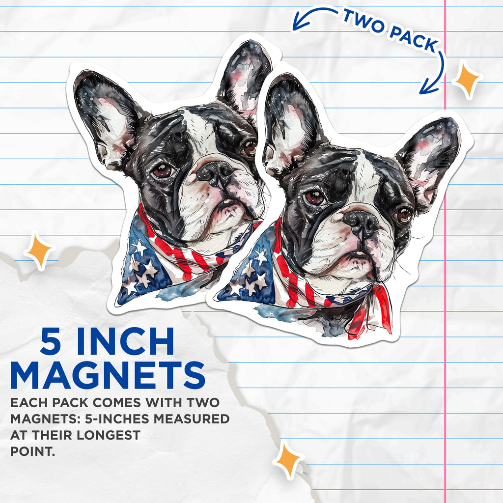 (2 Pack) French Bulldog Magnets - Patriotic Dog Art - American Flag Home Vehicle Decor - 5 Inches On Longest Side - Thick Durable Magnet - Made in USA - MAG36158