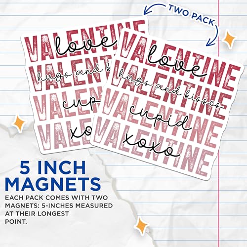 (2 Pack) Valentine Magnets - Love Magnets - Hugs and Kisses Magnets - Cupid Magnets - XOXO Magnets - 5" On Longest Side - for Cars, Refrigerators, Toolboxes, Lockers - Made in USA BMCS3067