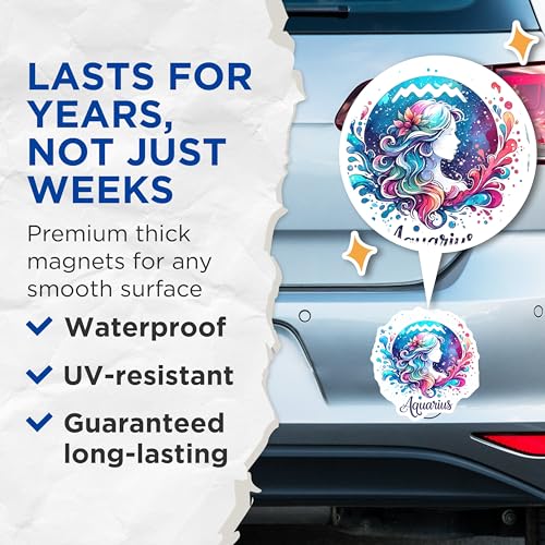 (2 Pack) Aquarius Zodiac Magnets - Astrology Art - Zodiac Sign Decor for Refrigerator Locker Office - 5" On Longest Side - for Cars, Fridges, Toolboxes - Made in USA - MAG6945