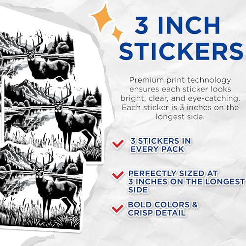 (3 Pack) Deer Decals - Wildlife Silhouette - Nature Lover Decal - 3 Inches On Longest Side - Easy Peel & Apply - Made in USA - 3MCS7414