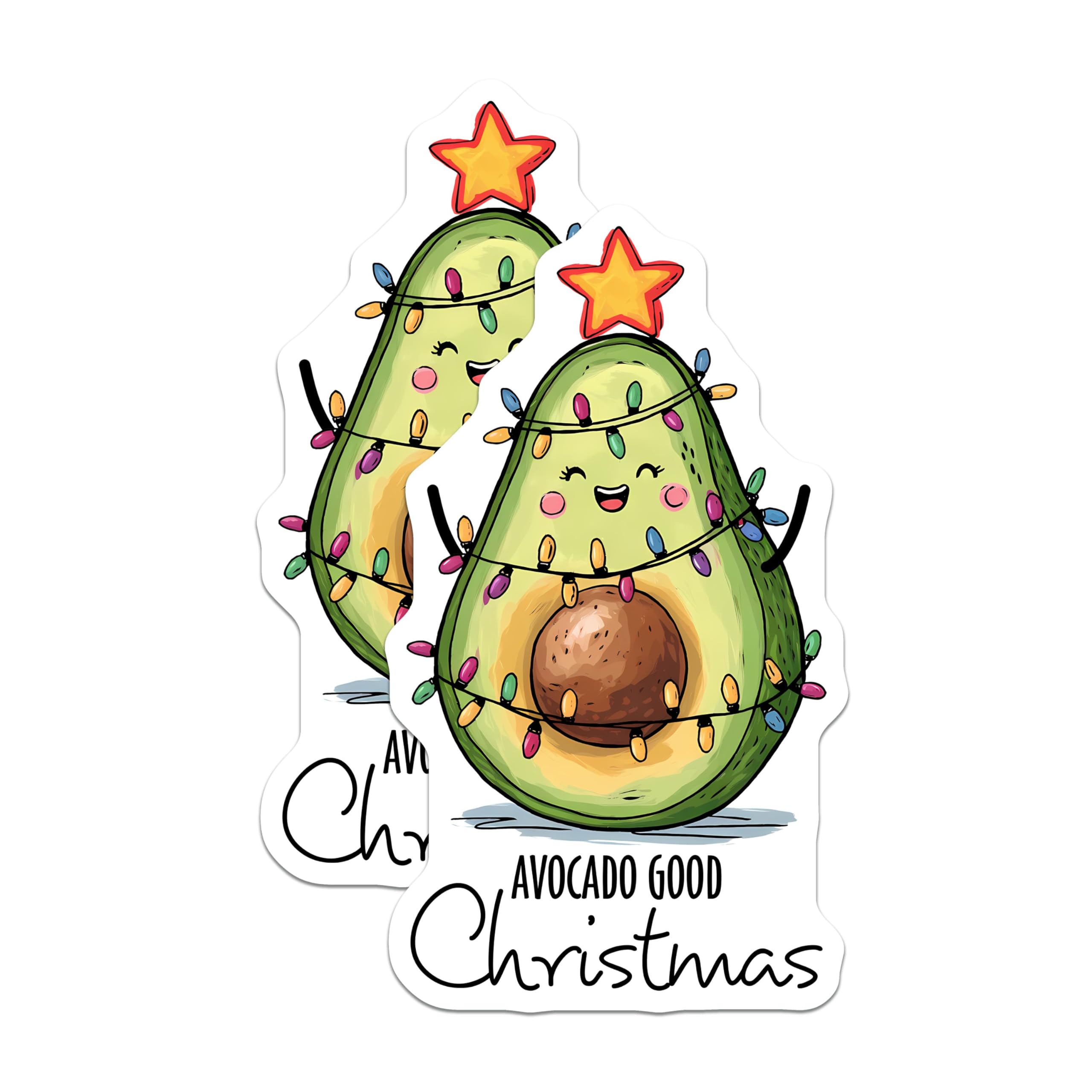 (2 Pack) Avocado Christmas Stickers - Cute Holiday Decal - Funny Cartoon Avocado - 5" On Longest Side - Sticks to Smooth Flat Surfaces - Made in USA - BMCS8393
