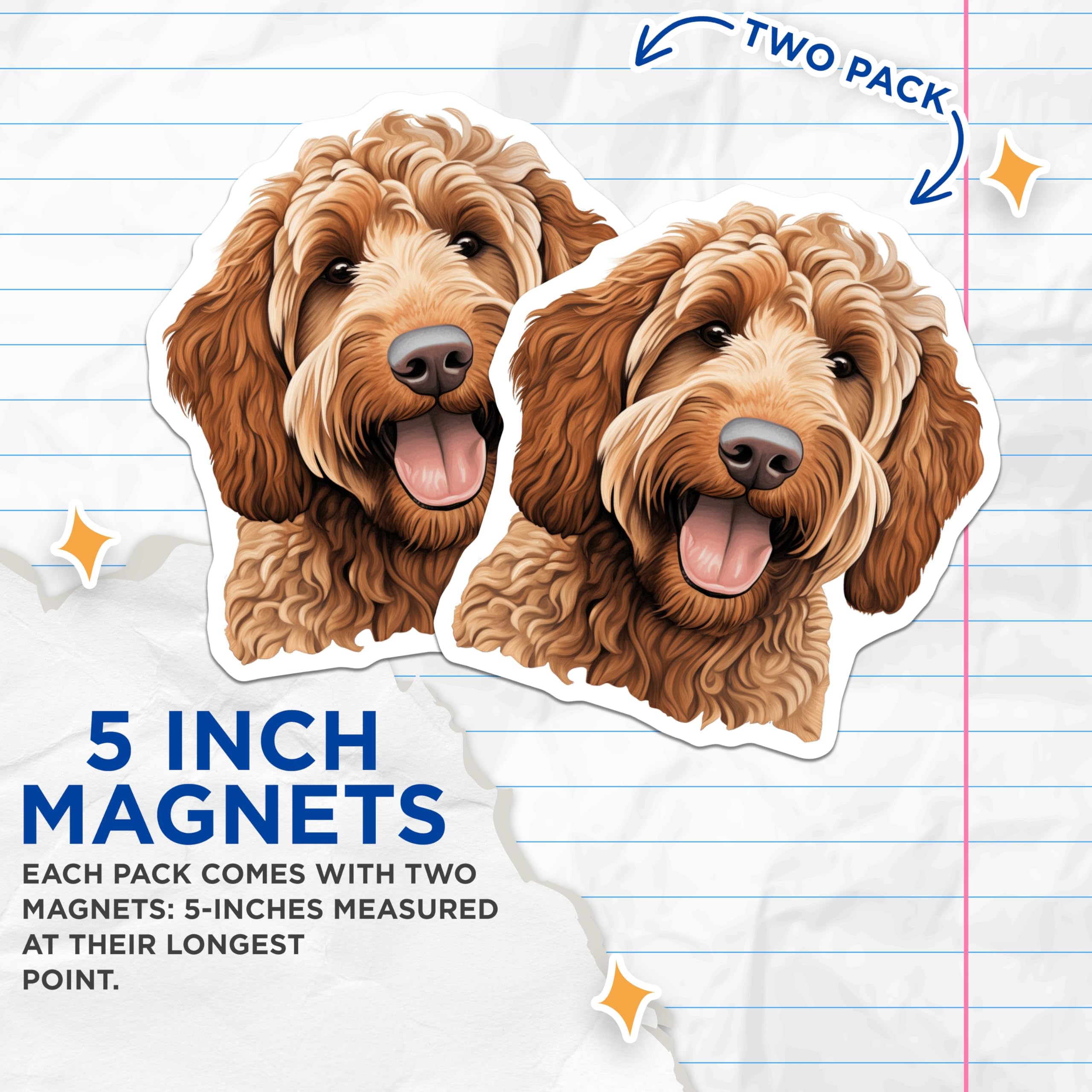 (2 Pack) Labradoodle Goldendoodle Magnets - Cute Doodle Dog Pet Lover - Dog Mom Dad Fridge Decor - 5 Inches On Longest Side - Thick Durable Magnet - Made in USA - MAG30017