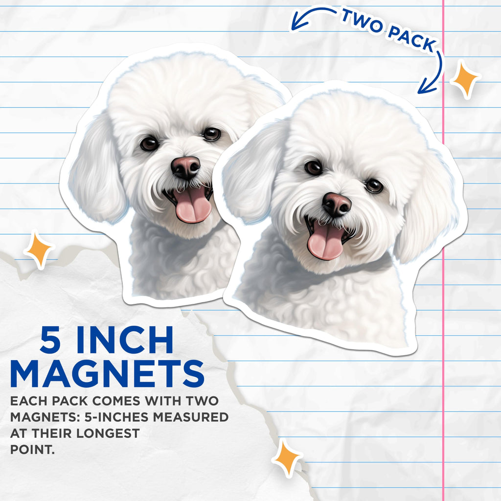 (2 Pack) Bichon Frise Magnets - Maltese Dog Puppy Decor - Cute Animal Fridge Accessories for Dog Lovers - 5 Inches On Longest Side - Thick Durable Magnet - Made in USA - MAG25716