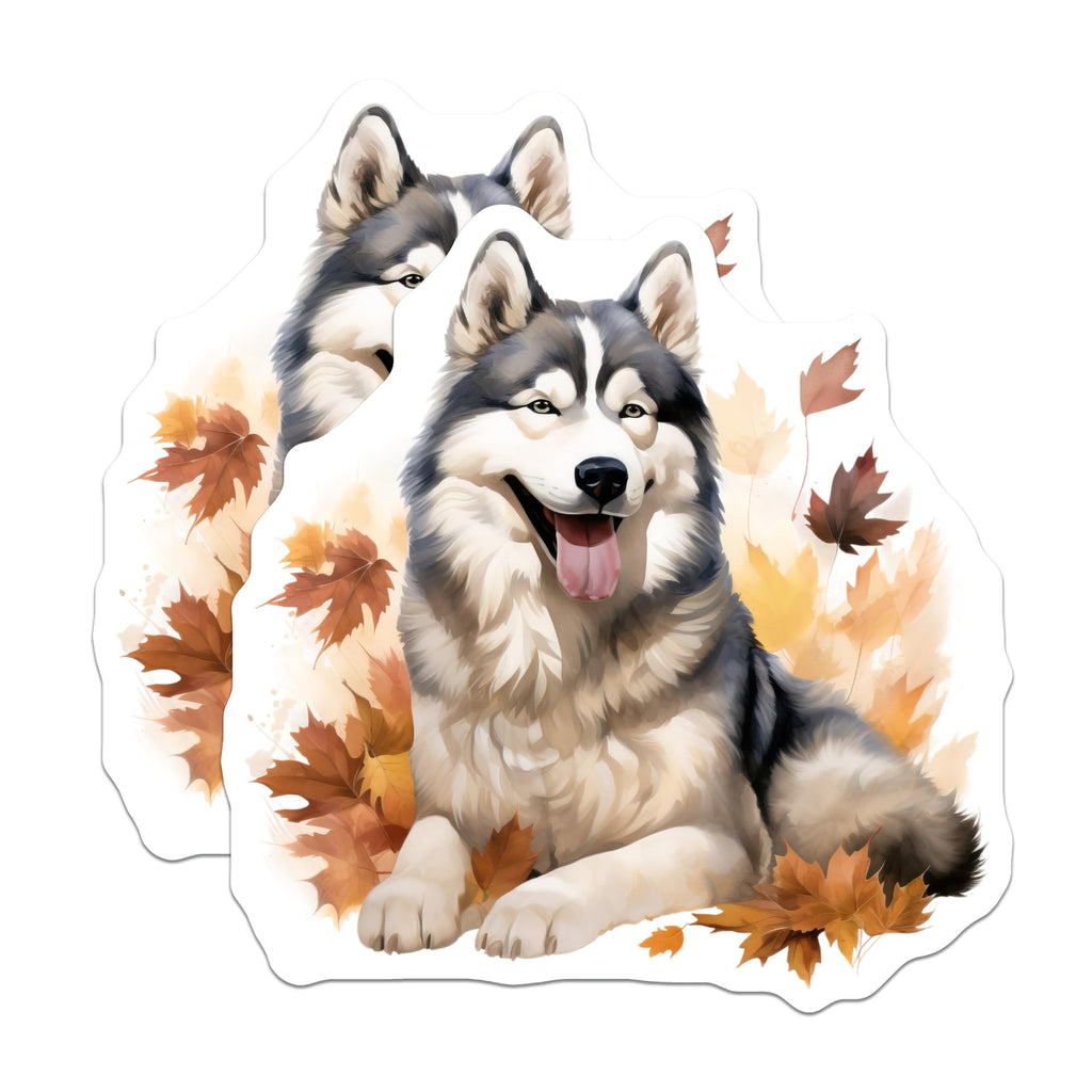 (2 Pack) Husky Dog Magnets - Autumn Leaves Decor - Fall Pet Art - Dog Lover Item - Refrigerator Display - 5 Inches On Longest Side - Thick Durable Magnet - Made in USA - MAG28264