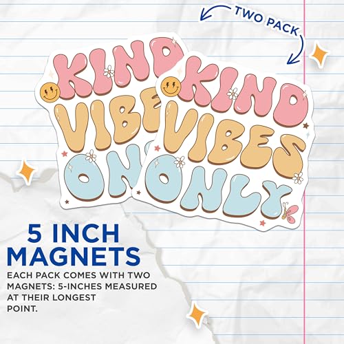 (2 Pack) Kind Vibes Only Magnets - Motivational Quotes Magnets - Positive Messages Magnets - 5" On Longest Side - for Cars, Fridges, Toolboxes - Made in USA - MAG7105