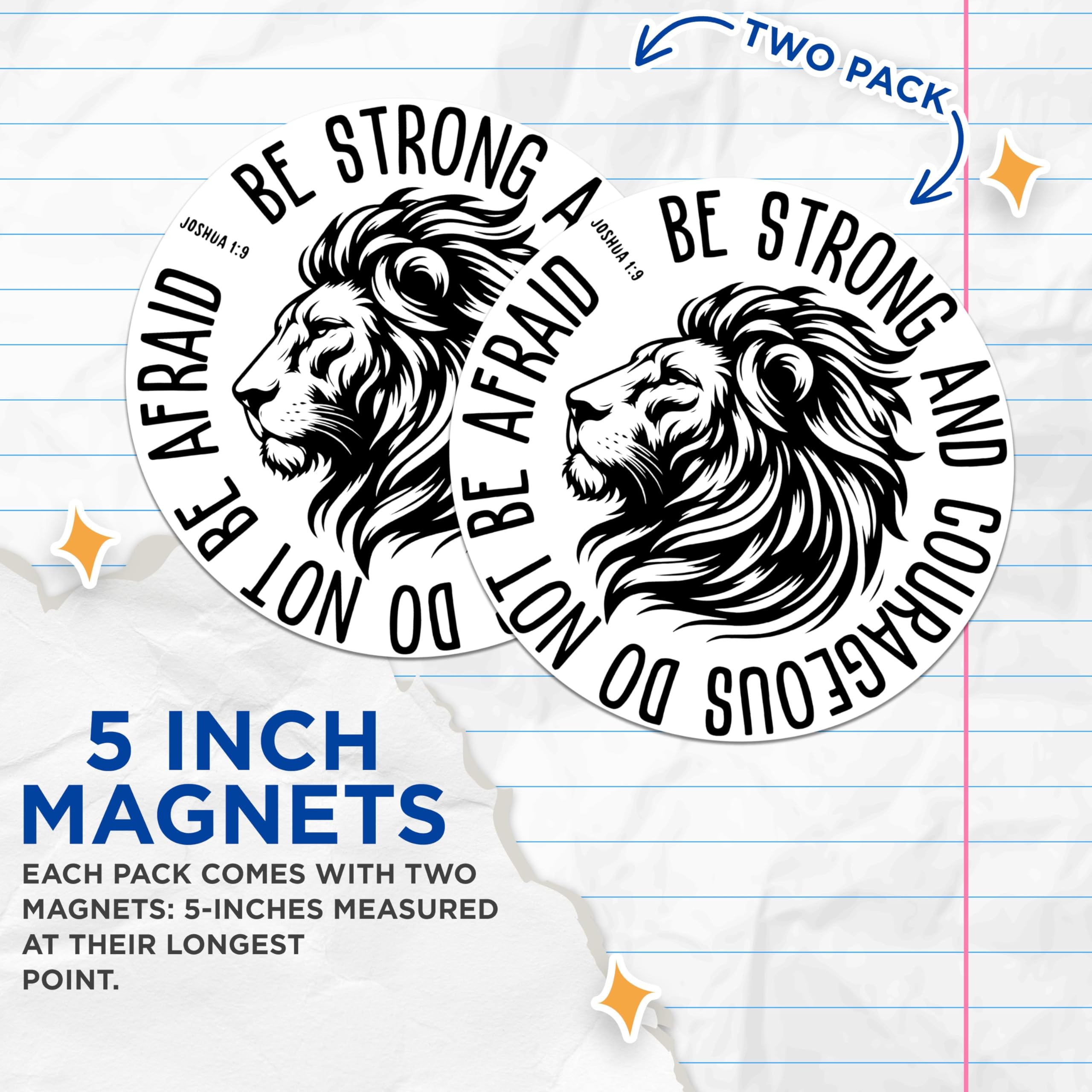 (2 Pack) Be Strong and Courageous Do Not Be Afraid Joshua 1:9 Magnets - 5 Inches On Longest Side - Premium Magnet - for Cars, Refrigerators, Toolboxes - Made in USA - MAG2221