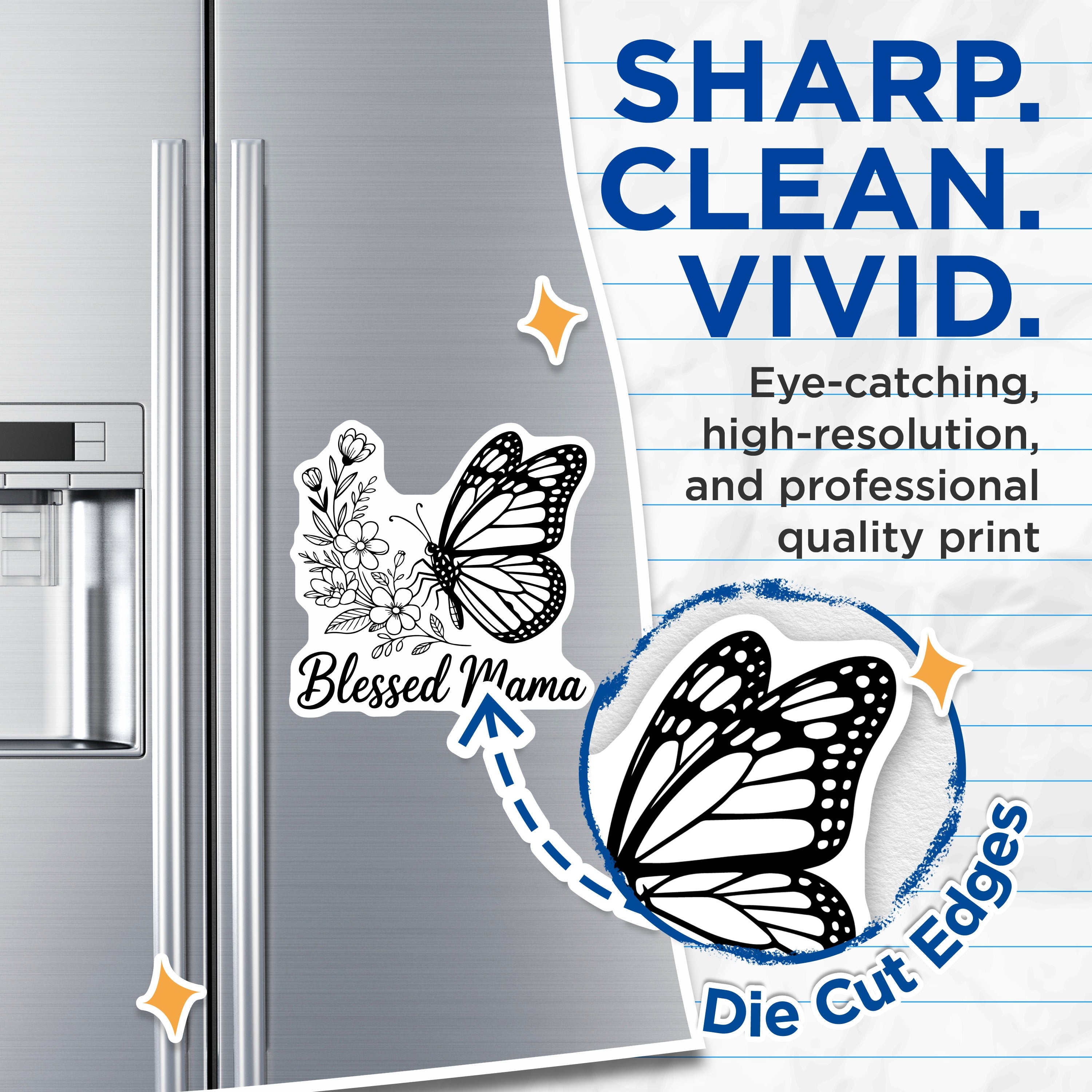 (2 Pack) Blessed Mama Magnets - Monarch Butterfly Flower Aesthetic - Mama Life Kitchen Decor Refrigerator - 5 Inches On Longest Side - Thick Durable Magnet - Made in USA - MAG38463