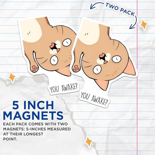 (2 Pack) Cat Lover Fridge Magnets - Cute Cartoon Kitty Design - Fun Kitchen Decor - 5" On Longest Side - for Cars, Fridges, Toolboxes - Made in USA - MAG7817
