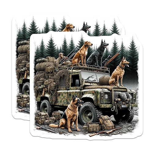 (2 Pack) Hunting Adventure Stickers - Dog and Truck Scene - Forest Expedition Decal - 5" On Longest Side - Sticks to Smooth Flat Surfaces - Made in USA - BMCS8659 - Outdoor Enthusiast Sticker