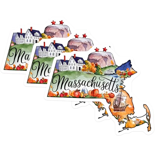 (3 Pack) Massachusetts Decals - Watercolor MA State - Laptop Decals- 3 Inches On Longest Side - Easy Peel & Apply - Made in USA - 3MCS5043