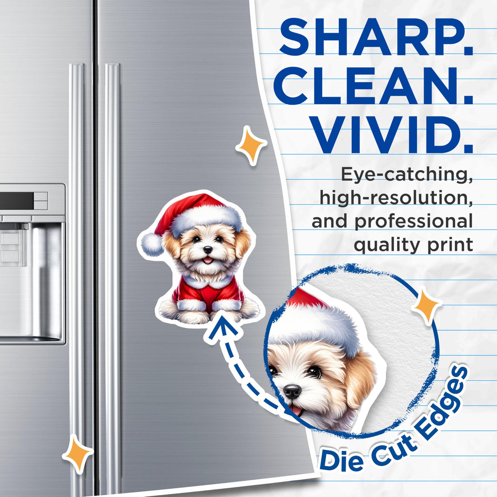 (2 Pack) Whimsical Christmas Puppy Magnets - Cute Santa Dog Holiday Decor - Pet Parent Refrigerator Locker Adornment - 5 Inches On Longest Side - Thick Durable Magnet - Made in USA - MAG25565
