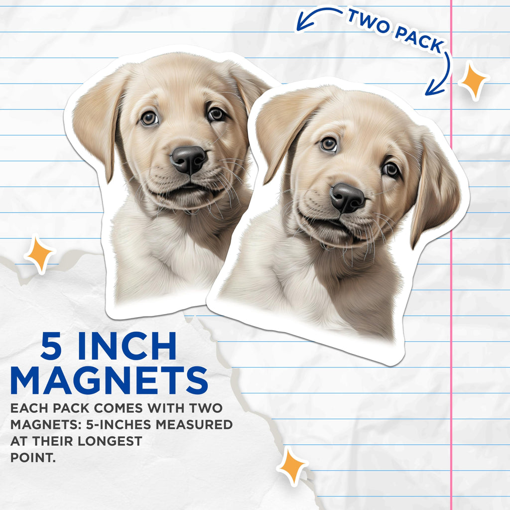 (2 Pack) Adorable Labrador Puppy Magnets - Yellow Lab Dog Refrigerator Decor - Cute Pet Lover Kitchen Office Locker Accent - 5 Inches On Longest Side - Thick Durable Magnet - Made in USA - MAG28316