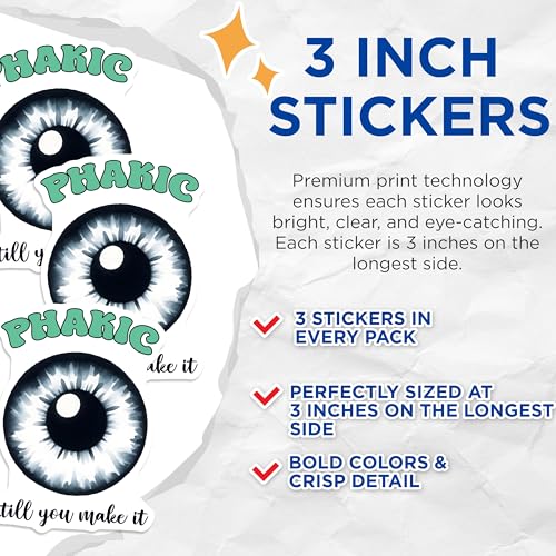 (3 Pack) Phakic Eye Decals - Motivational Quote - Vision Laptop Decals - 3 Inches On Longest Side - Easy Peel & Apply - Made in USA - 3MCS6837
