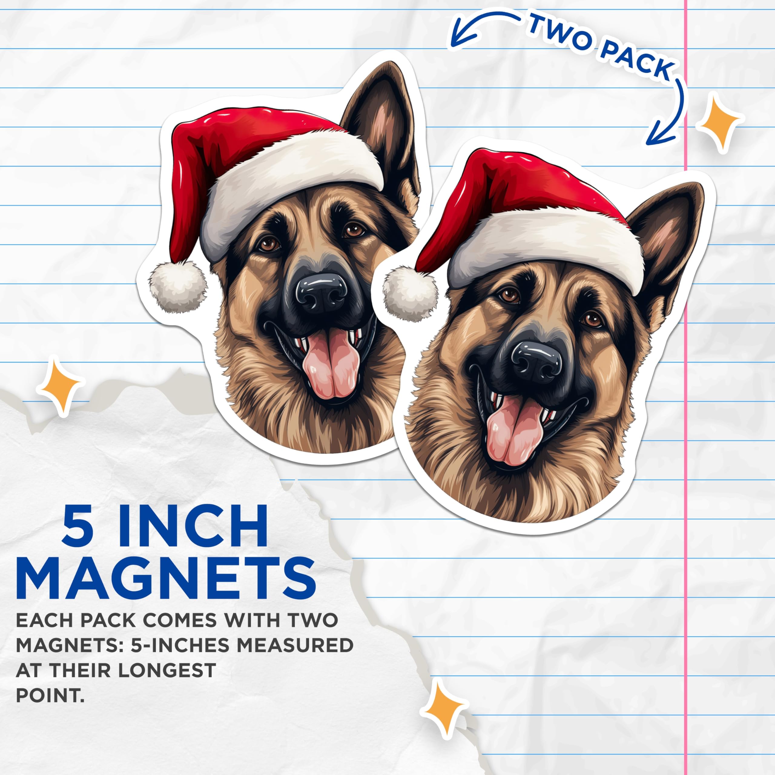 (2 Pack) German Shepherd Christmas Magnets - Santa Dog Holiday Decor - Dog Owner Presents - 5 Inches On Longest Side - Thick Durable Magnet - Made in USA - MAG30797